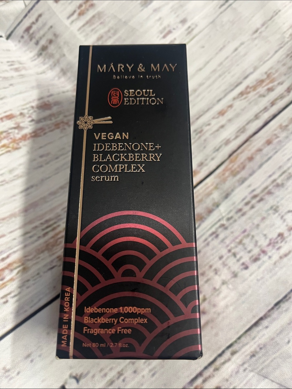 MARY & MAY Vegan Idebenone + Blackberry Complex Serum - Black & Rose Gold Box